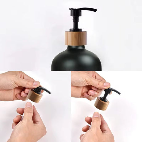 2-Piece Ceramic Soap & Lotion Dispenser Set with Bamboo Tray – 500ml | Hands/Dishes & Soap/Lotion Labels | Black & White