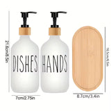 2-Piece Ceramic Soap & Lotion Dispenser Set with Bamboo Tray – 500ml | Hands/Dishes & Soap/Lotion Labels | Black & White