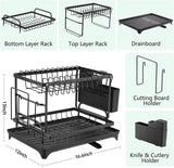 2-Tier Dish Rack with Chopping Board & Utensil Holder – Black Carbon Steel | 42x30x30cm- Furaha Finds Kenya