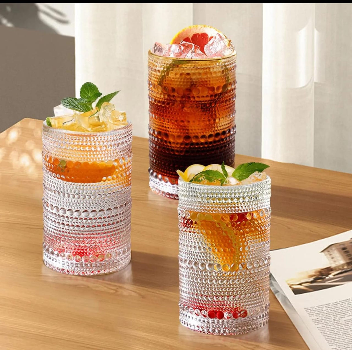 European Style Embossed Drinking Glasses – 6pcs | 400ml Elegant Tumblers for Water, Juice, Cocktails- Furaha Finds Kenya