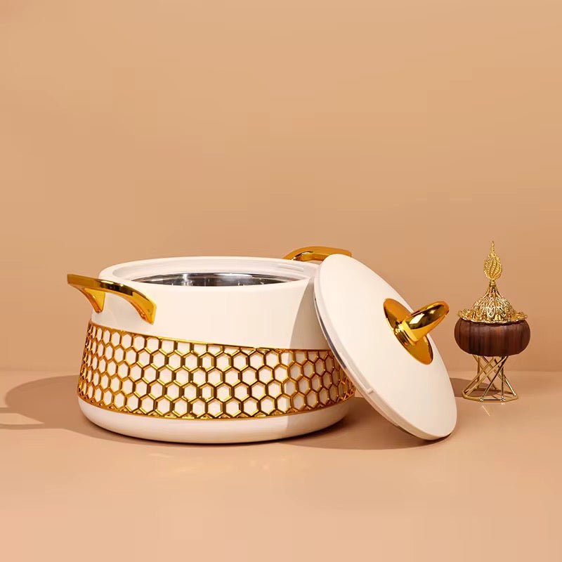 3-Piece Luxury Insulated Food Warmer Set – Gold Honeycomb Design (2L, 2.5L, 3L)- Furaha Finds Kenya