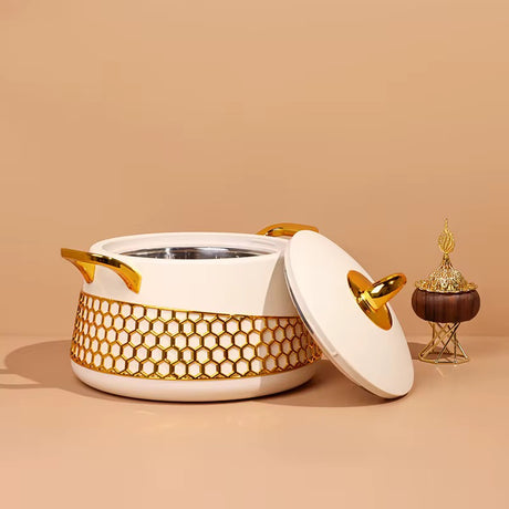 3-Piece Luxury Insulated Food Warmer Set – Gold Honeycomb Design (2L, 2.5L, 3L)- Furaha Finds Kenya