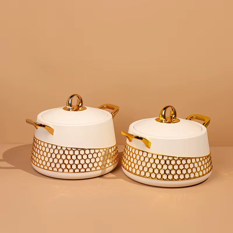 3-Piece Luxury Insulated Food Warmer Set – Gold Honeycomb Design (2L, 2.5L, 3L)- Furaha Finds Kenya