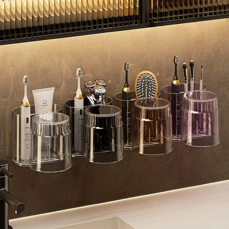 Wall-Mounted Toothbrush Holder with Mouthwash Cup – Clear or Black