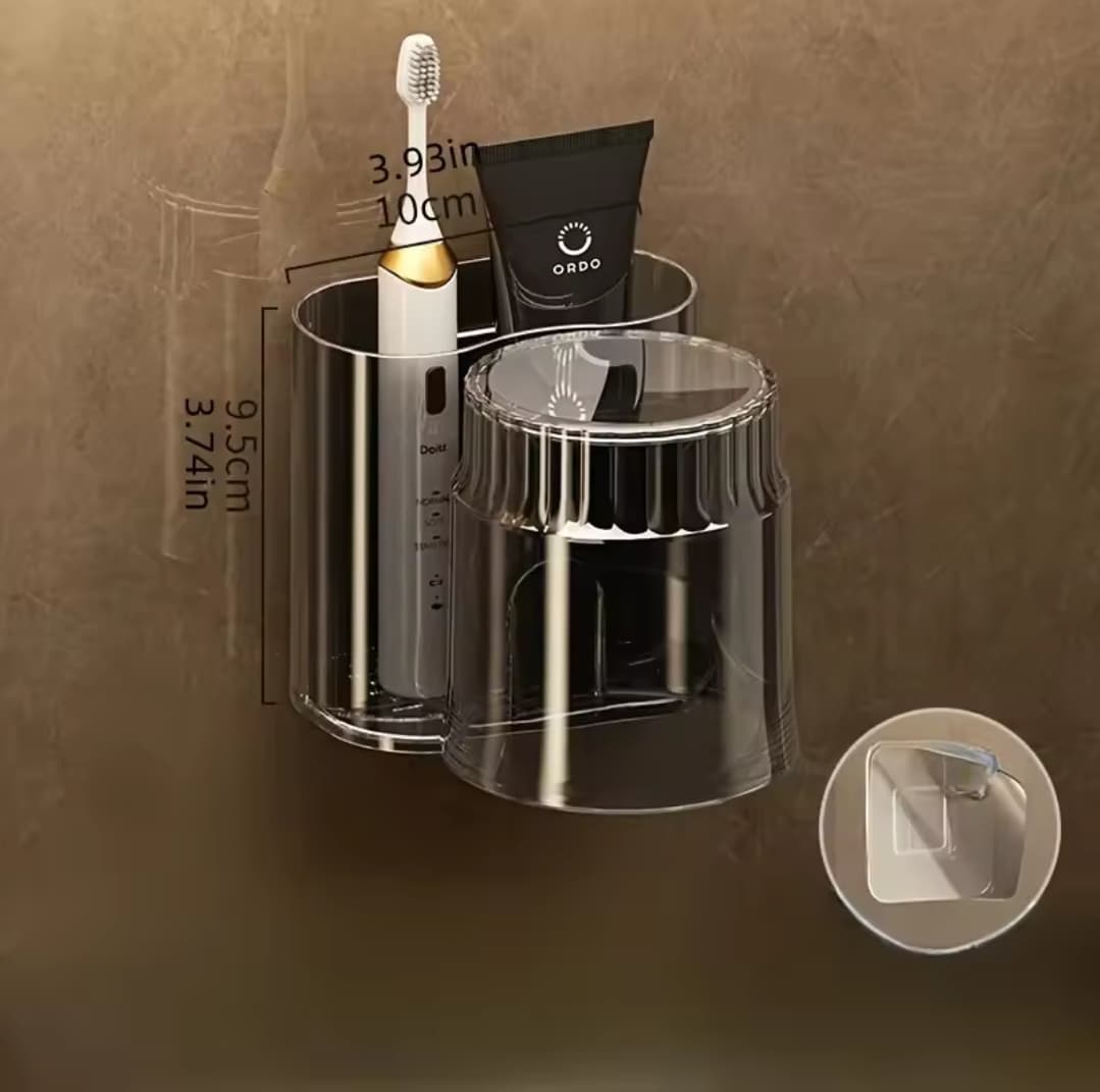 Wall-Mounted Toothbrush Holder with Mouthwash Cup – Clear or Black