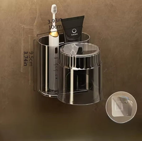 Wall-Mounted Toothbrush Holder with Mouthwash Cup – Clear or Black
