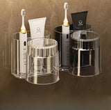 Wall-Mounted Toothbrush Holder with Mouthwash Cup – Clear or Black