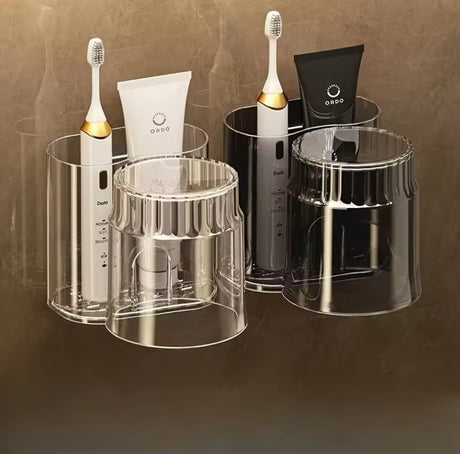Wall-Mounted Toothbrush Holder with Mouthwash Cup – Clear or Black