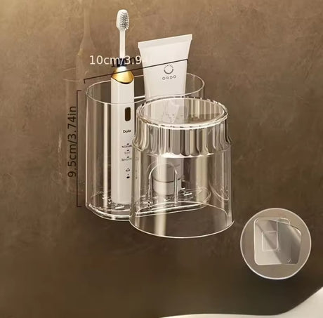 Wall-Mounted Toothbrush Holder with Mouthwash Cup – Clear or Black