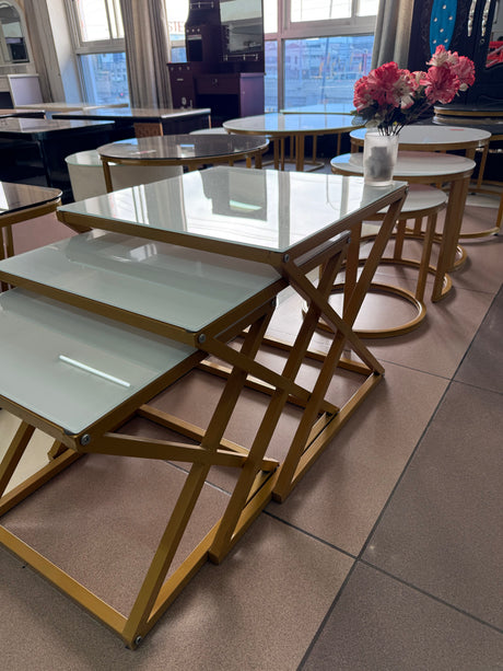 3-in-1 Modern Nesting Tables – Tempered Glass Top & Metal Frame