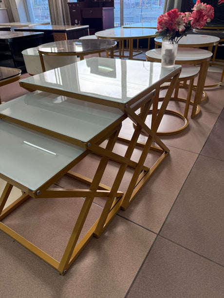 3-in-1 Modern Nesting Tables – Tempered Glass Top & Metal Frame