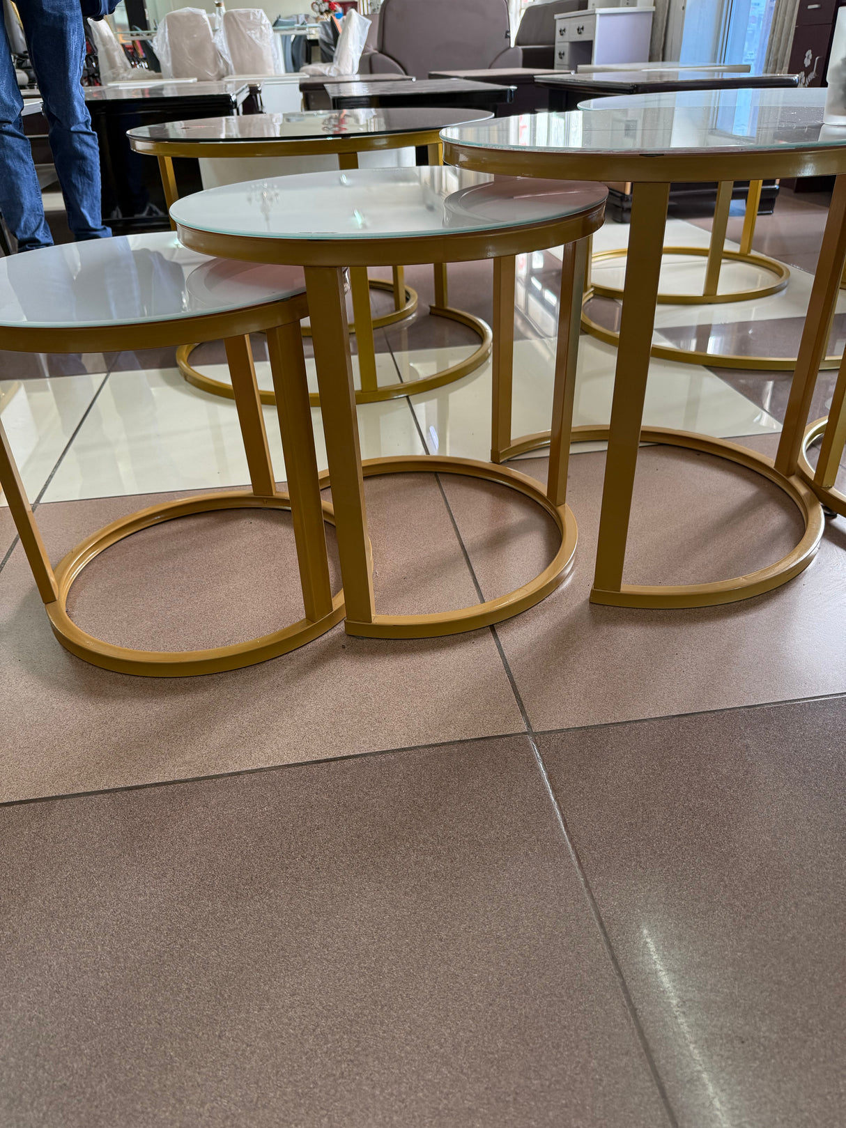 Round 3-in-1 Gold Nesting Tables – Tempered Glass Top & Metal Frame- Furaha Finds Kenya