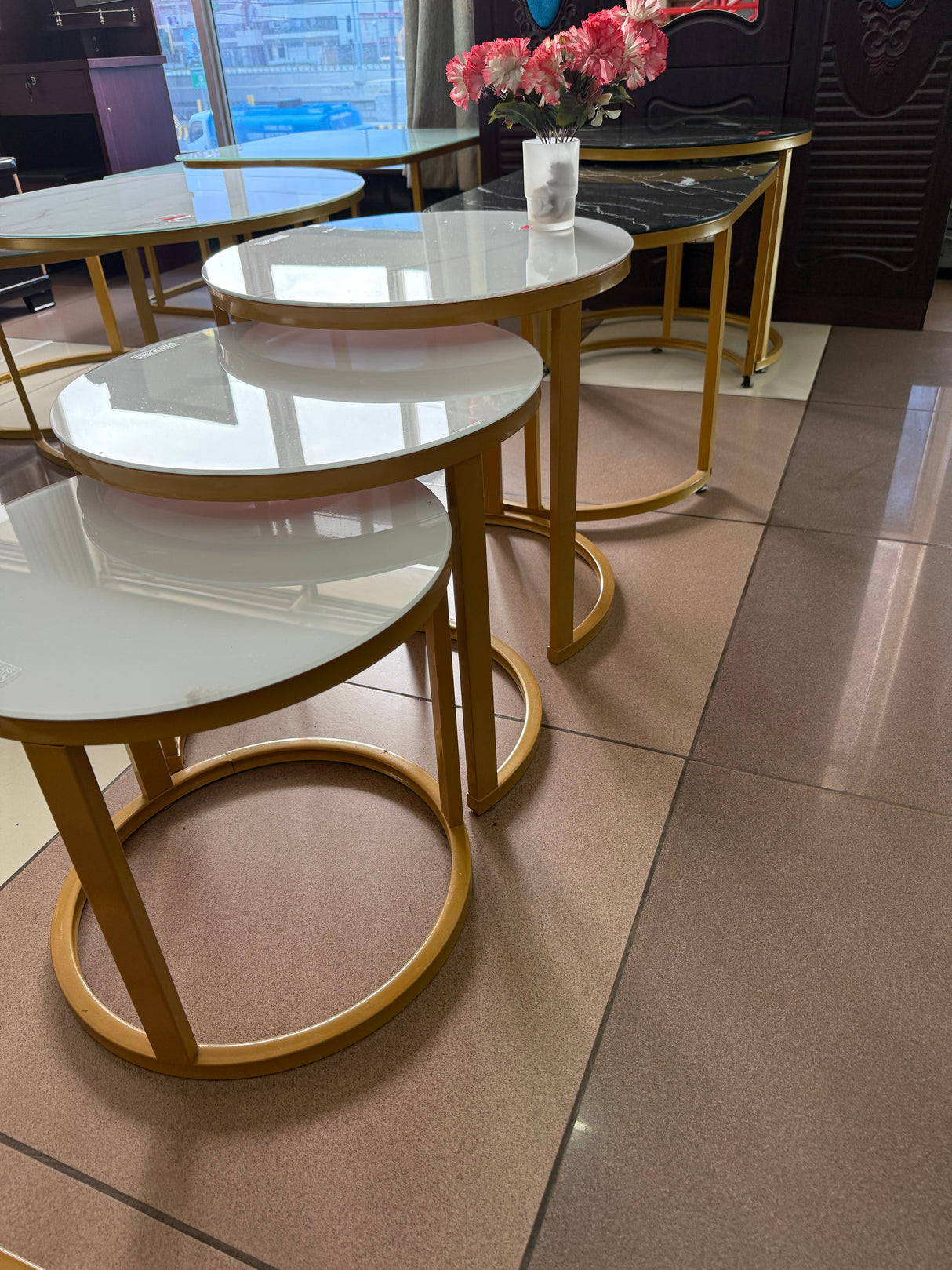 Round 3-in-1 Gold Nesting Tables – Tempered Glass Top & Metal Frame- Furaha Finds Kenya
