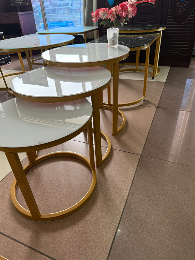Round 3-in-1 Gold Nesting Tables – Tempered Glass Top & Metal Frame- Furaha Finds Kenya