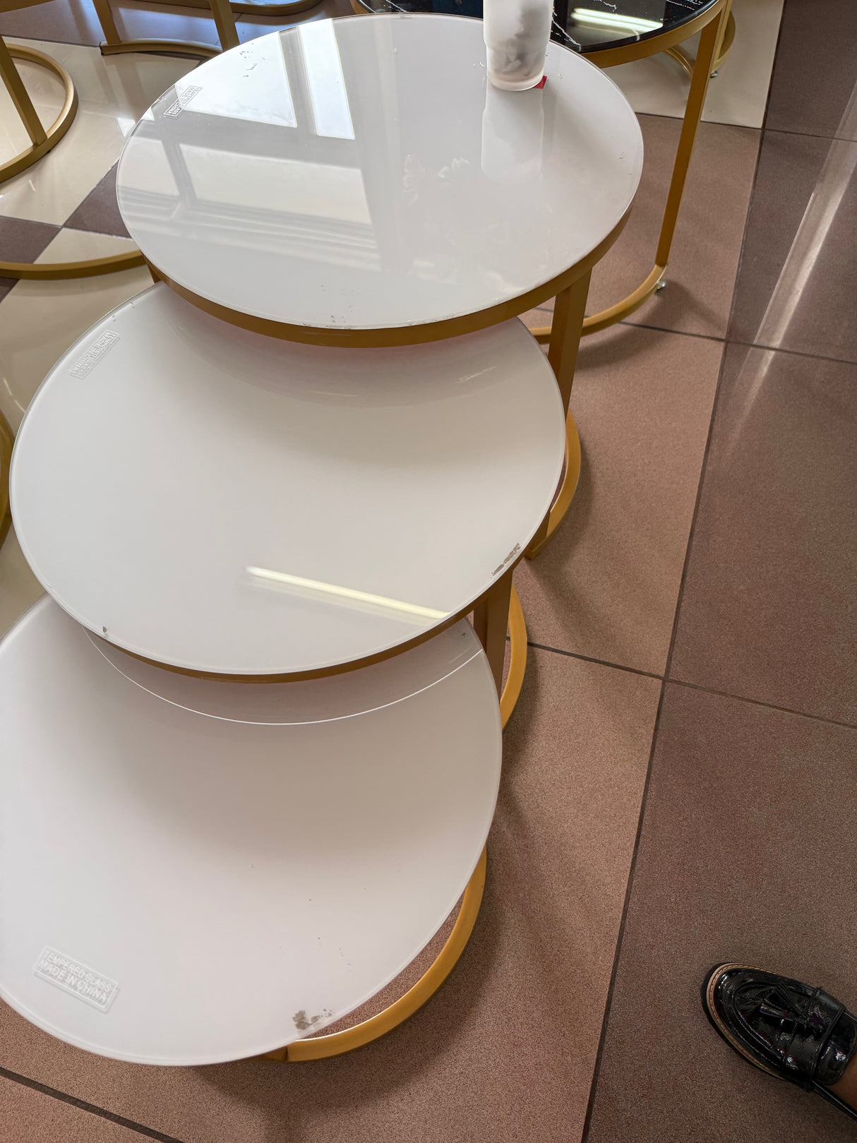 Round 3-in-1 Gold Nesting Tables – Tempered Glass Top & Metal Frame- Furaha Finds Kenya