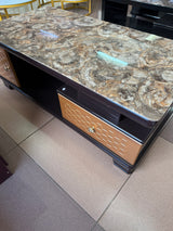 Rectangular Coffee Table – 120cm Marble Effect with Tree Stamp Design, Dual Drawers & Cabinets