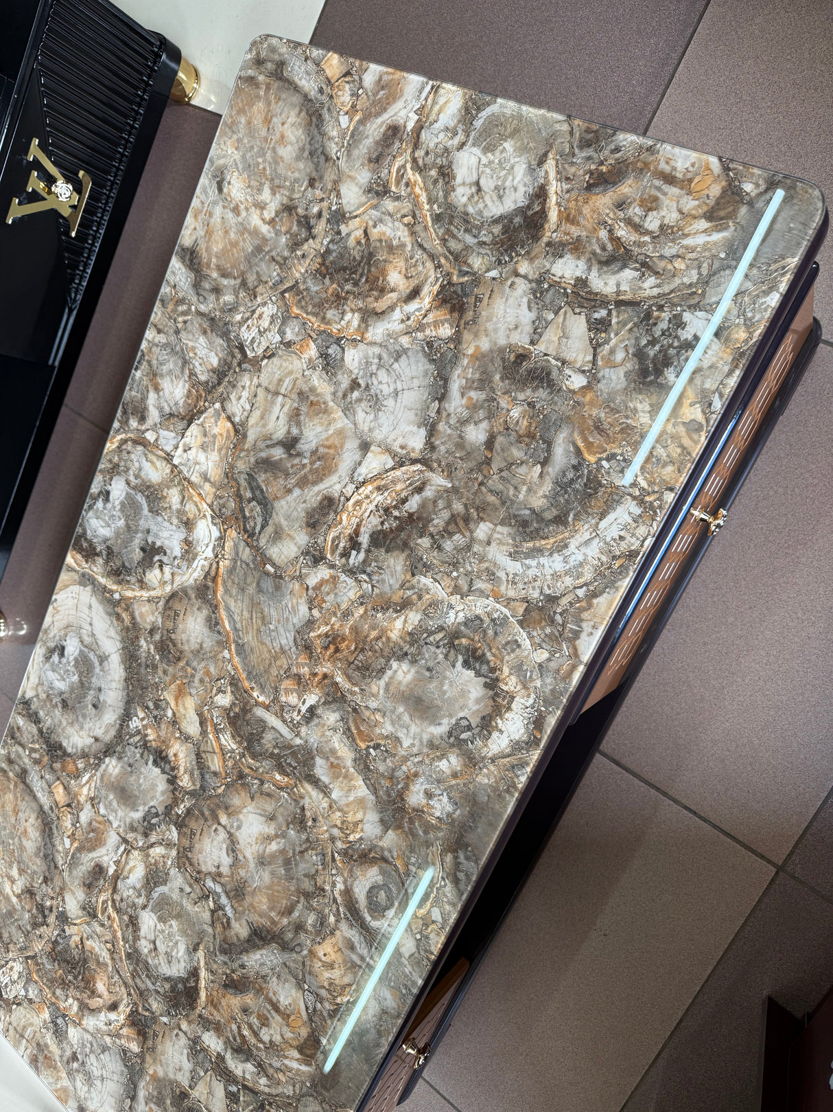 Rectangular Coffee Table – 120cm Marble Effect with Tree Stamp Design, Dual Drawers & Cabinets