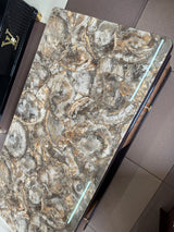 Rectangular Coffee Table – 120cm Marble Effect with Tree Stamp Design, Dual Drawers & Cabinets