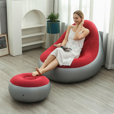 Inflatable Deluxe Lounge Seat with Footrest & Free Manual Pump – 2pcs Set