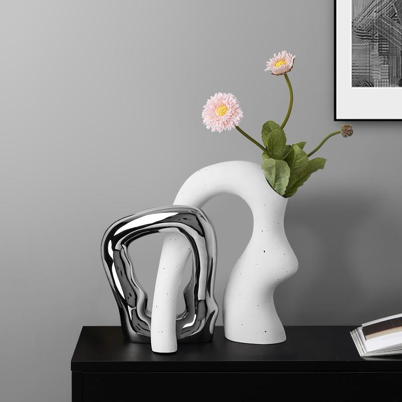 Interlocking Ceramic Sculptures – Minimalist Modern Home Decor Duo