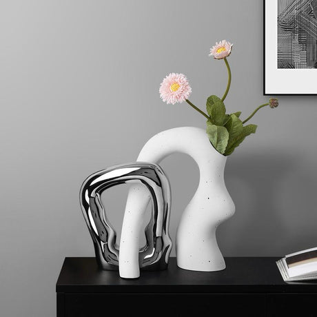 Interlocking Ceramic Sculptures – Minimalist Modern Home Decor Duo