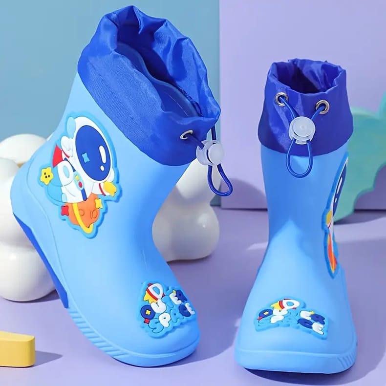 Kids Cartoon Theme Waterproof Gumboots with Adjustable Tie Loop