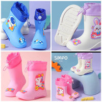 Kids Cartoon Theme Waterproof Gumboots with Adjustable Tie Loop Kids essential Baby & Toddler Boots