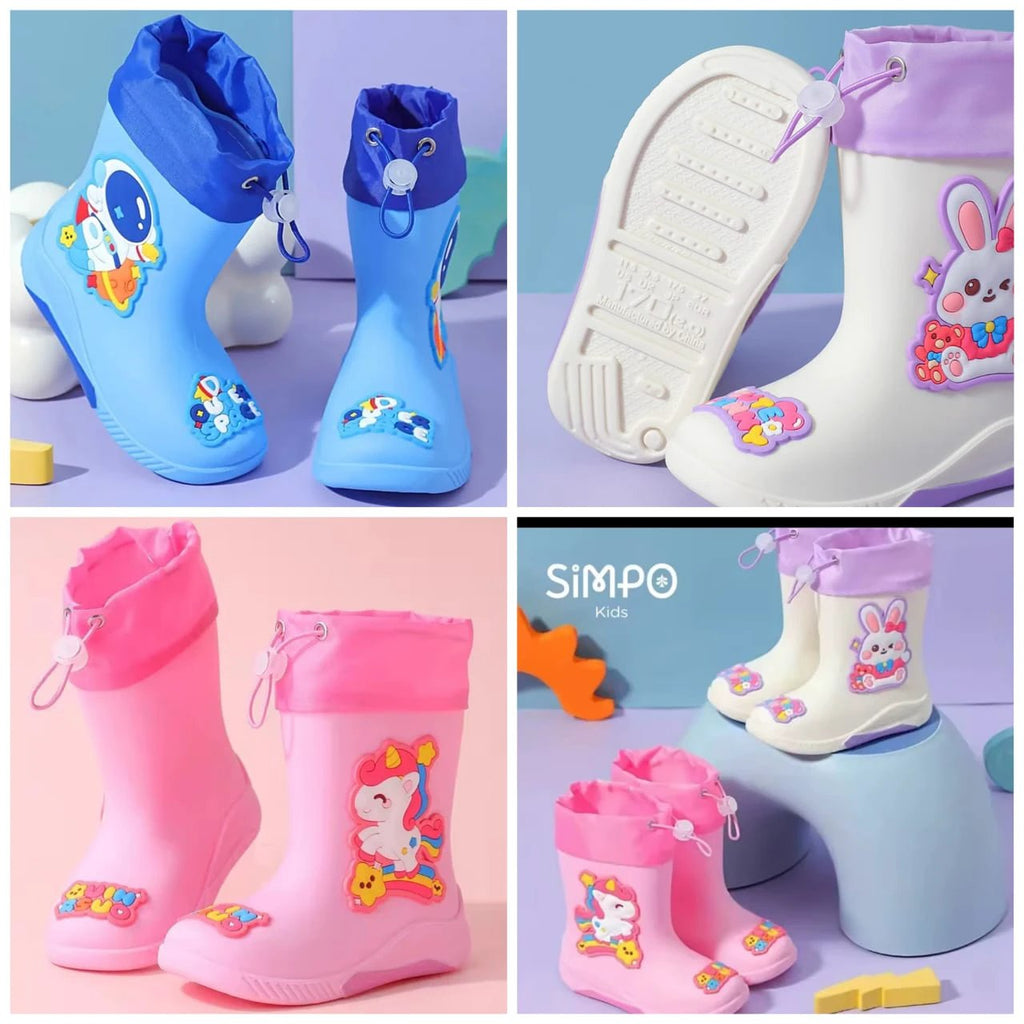 Kids Cartoon Theme Waterproof Gumboots with Adjustable Tie Loop Kids essential Baby & Toddler Boots