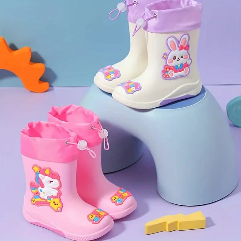 Kids Cartoon Theme Waterproof Gumboots with Adjustable Tie Loop