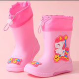 Kids Cartoon Theme Waterproof Gumboots with Adjustable Tie Loop