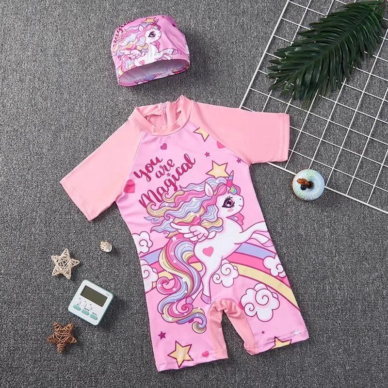 Kids Cartoon Themed Swimming Costumes with Cap Clothing & Accessories Baby & Toddler Swimwear