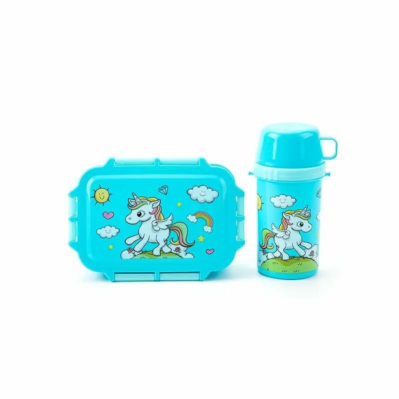 Kids Snack Set 3 Compartments with Bottle Cup Spoon & Dish