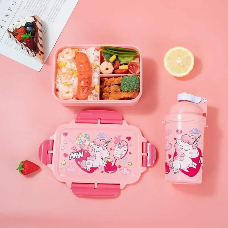Kids Snack Set 3 Compartments with Bottle Cup Spoon & Dish