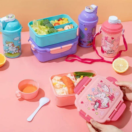 Kids Snack Set 3 Compartments with Bottle Cup Spoon & Dish