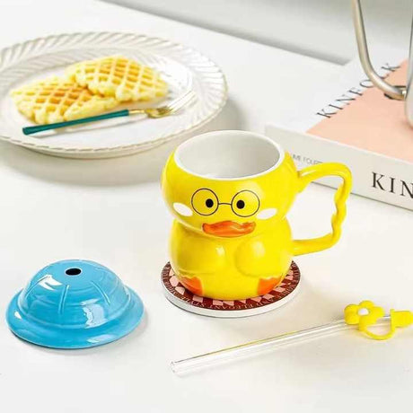 King & Queen Baby Yellow Ceramic Mug with Lid & Straw 450ml