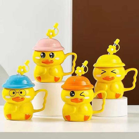 King & Queen Baby Yellow Ceramic Mug with Lid & Straw 450ml