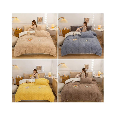 King Size Warm Winter Quilt Set | Cozy Duvet Set with Fitted Sheet & Pillowcases | 4 Color Options