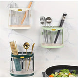 Kitchen Cutlery Organizer with Drain Hole Wall Mounted, Transparent Compartments for Chopsticks, Spoons & Forks Available in White, Dark Green, Light Green
