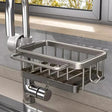 Kitchen Faucet Storage Sink Organizer | Rust Free Aluminum Drain Rack, Sponge and Soap Holder, Dish Towel Rack (Grey, Black)