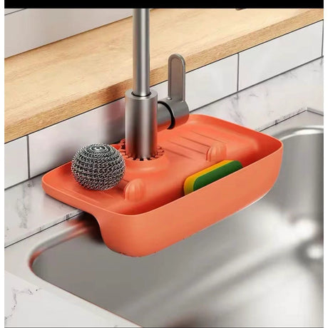 Kitchen Sink Mat with Slope Design|Anti-Slip, Easy to Clean, with Drainage Basket & Sponge Holder. Kitchen Accessories Bathroom Sinks