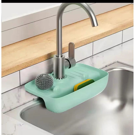 Kitchen Sink Mat with Slope Design|Anti-Slip, Easy to Clean, with Drainage Basket & Sponge Holder. Kitchen Accessories Bathroom Sinks
