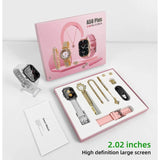 Ladies Gift Set | A58 Plus Smart Watch & Jewelry Combo with Interchangeable Straps | Necklace, Bracelet, Ring, Earrings | Black, PPink, Grey