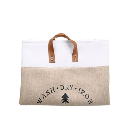 Large Capacity Cotton & Linen Cloth Foldable Laundry Deluxe Baskets with PU Leather Handles | Khaki | Black | 35 cm x 35 cm x 56 cm