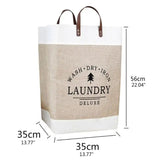 Large Capacity Cotton & Linen Cloth Foldable Laundry Deluxe Baskets with PU Leather Handles | Khaki | Black | 35 cm x 35 cm x 56 cm