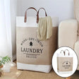 Large Capacity Cotton & Linen Cloth Foldable Laundry Deluxe Baskets with PU Leather Handles | Khaki | Black | 35 cm x 35 cm x 56 cm