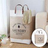 Large Capacity Cotton & Linen Cloth Foldable Laundry Deluxe Baskets with PU Leather Handles | Khaki | Black | 35 cm x 35 cm x 56 cm