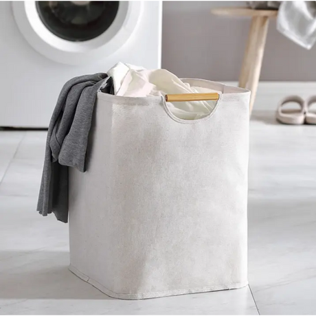 Large Capacity Laundry Hamper with Bamboo Handles Foldable Design.