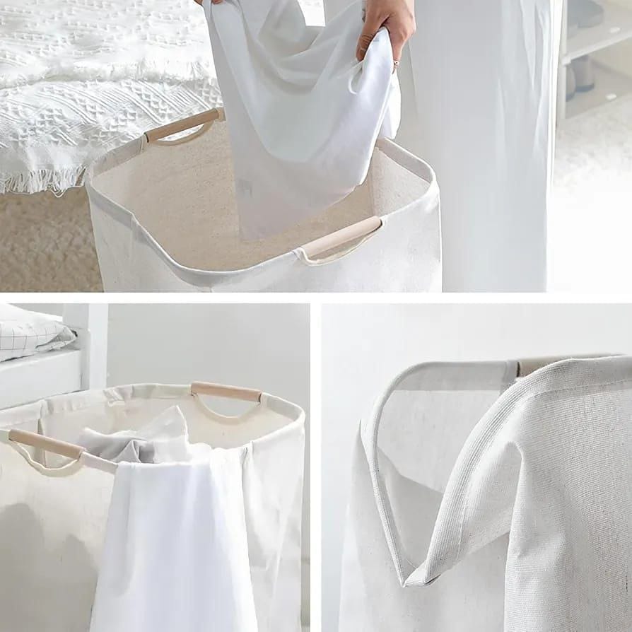 Large Capacity Laundry Hamper with Bamboo Handles Foldable Design.