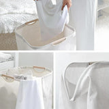 Large Capacity Laundry Hamper with Bamboo Handles Foldable Design.