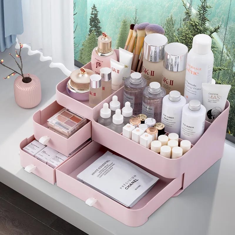 Large Capacity Plastic Makeup Organizer with Expandable Drawers